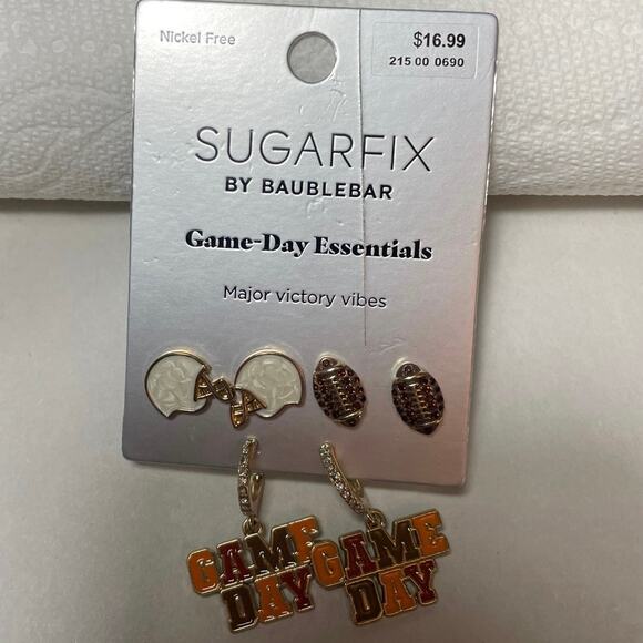 NWT Sugarfix Bauble Bar Game Day Football Set of 3 Pair Earrings Nickel-free - Picture 2 of 6